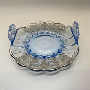 Viking silver overlay blue glass‎ bonbon dish